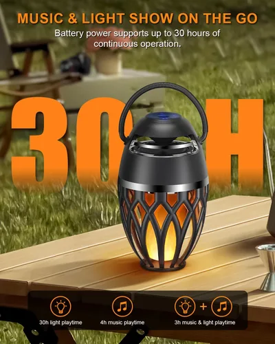 Vista 3 de MOFOKEAY Paquete de 2 Altavoces Bluetooth para Exteriores, Altavoz Inalámbrico con Altavoz de Llama LED BT 5.0, Linterna Antorcha Impermeable