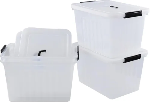 Vista 9 de Wekioger - Paquete de 4 cubos transparentes con tapa de 12 cuartos de galón, caja de almacenamiento con asa