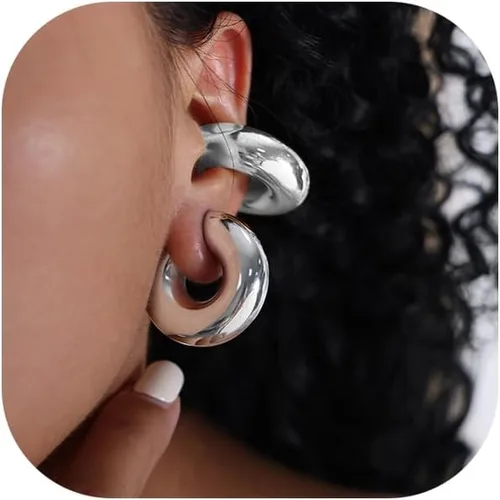 Vista 3 de Aretes de oro para mujer, sin perforación, aretes gruesos de 18 quilates, redondos, de gran tamaño, con clip A-One Pack Oreja Oro