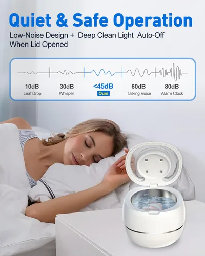 Vista 6 de Limpiador ultrasónico de dentadura, máquina limpiadora de retenedores ultrasónicos para dentaduras, protectores bucales, frenillos, cepillo