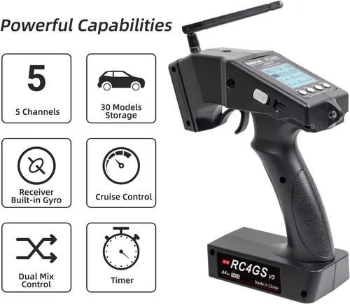 Vista 2 de Radiolink RC4GS V3 2.4G - Transmisor de radio RC de 5 canales y 2 receptores de giroscopio R6FG Combo de radio para camión oruga, coche, barco