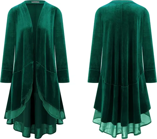 Vista 4 de R. Vivimos - Chaqueta con volados, asimétrica, larga, de terciopelo, informal, para mujer