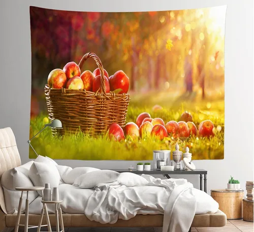 Vista 4 de BELECO Telón de fondo de fotografía de manzanas de otoño de 6 x 4 pies, color manzanas en cesta, luz del sol, fondo borroso de bokeh, campo, campo