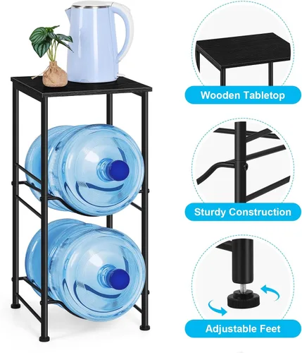 Vista 4 de Organizador para botellas de agua de 5 galones, soporte para jarra de agua con estantes superiores, estante de almacenamiento de jarra de 2 niveles