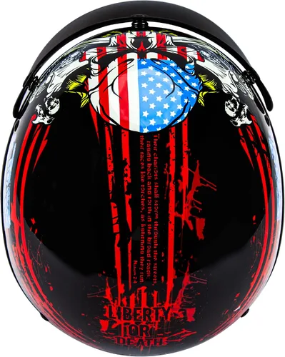 Vista 4 de CARTMAN Casco de media cara para motocicleta Cruiser Scooter, diseño de bandera americana con calavera, aprobado por DOT para bicicleta, patineta