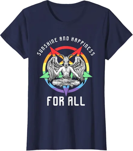 Vista 30 de Funny Sunshine and Happiness for All LGBT Gay Pride Baphomet Camiseta Negro