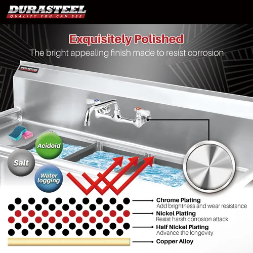Vista 3 de DuraSteel Grifo de Fregadero Comercial - NSF Sin Plomo de 8" Centro Grifo Comercial de Montaje en Pared para Cocina con Caño Giratorio de 6 Pulgadas