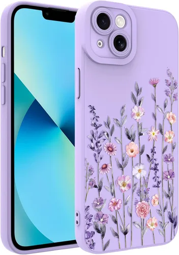 Vista 33 de Funda magnética para iPhone 13 con protector de pantalla [compatible con MagSafe], diseño de patrón floral de flores, a prueba de golpes, para Marrón