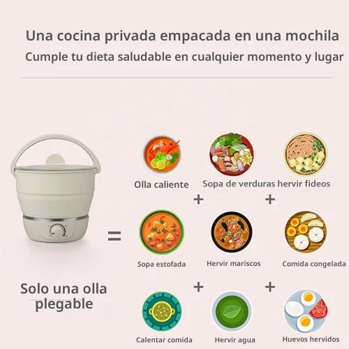 Vista 4 de Drizzle Olla Eléctrica Plegable para Viajes Hot Pot - Hot Pot de Cocción de Doble Voltaje 100V-240V - Utensilios de Cocina de Silicona Grado