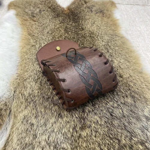 Vista 5 de HiiFeuer Mini bolso medieval de piel sintética, bolsa para cinturón renacentista portátil, monedero nórdico, bolsa de dados para LARP Ren Faire