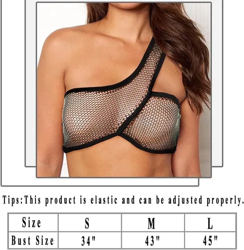 Vista 5 de Navoky Top corto de bikini con diamantes de imitación estilo bohemio negro sexy lentejuelas de malla brillante para fiestas, brasier de verano sin