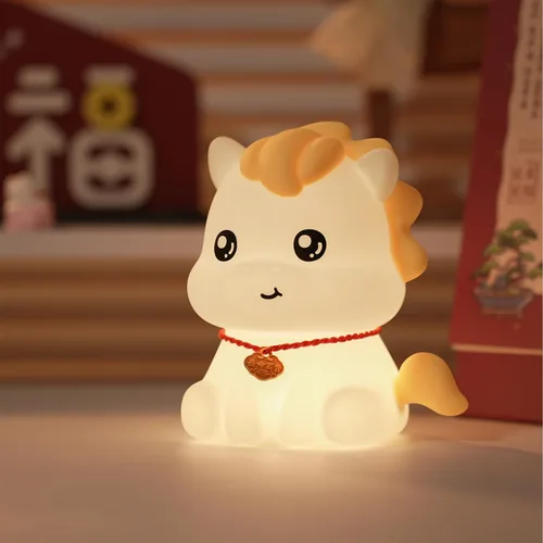 Vista 7 de Rechargeable Silicone Cute Pony Night Light for Kids - Dimmable Touch Lamp for Nursery, Bedroom Cute Baby Toddler Nightlight, Year of The Horse