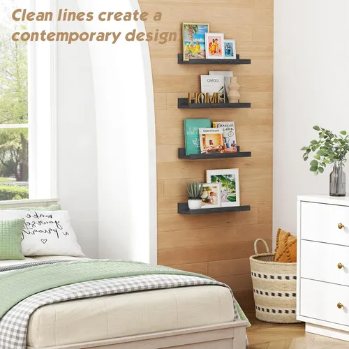 Vista 3 de Forbena Estante de repisa negra para fotos, estantes flotantes con borde para pared, estantes de pared pequeños para baño, dormitorio, cocina