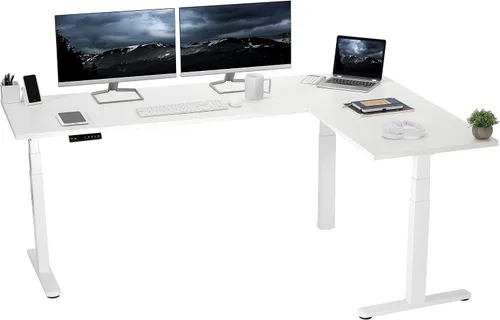 Vista 29 de VIVO DESK-KIT-3E8BO - Escritorio eléctrico de altura ajustable de 83 x 60 pulgadas para trabajar de pie, con 2 cubiertas sólidas de bambú, marco