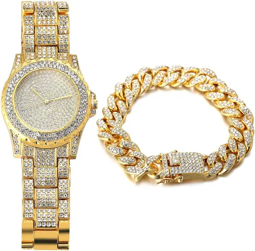 Vista 10 de Halukakah ECLIPSE - Reloj de diamantes para hombre, con diamantes completos, chapado en oro real de 18 quilates, chapado en oro blanco platino Reloj