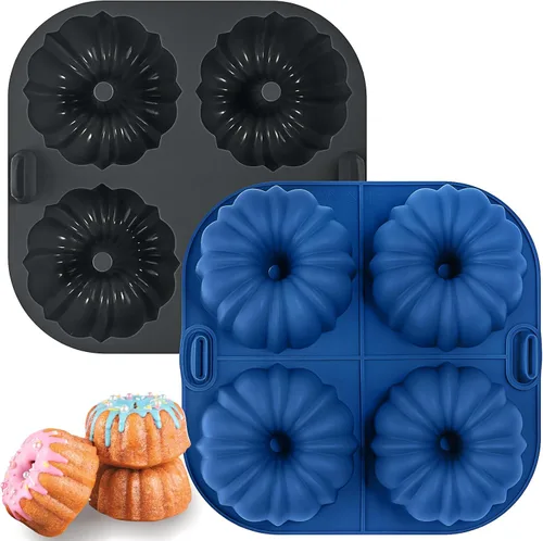 Vista 8 de Webake Sartén de silicona para hornear para hornear, moldes de tubo estriado antiadherentes sin BPA, 4 cavidades, juego de 2