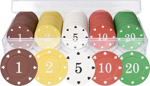 Vista 7 de Professional Poker Chips Set, Denomination Poker Chips with Dice Striped Pattern for Card Blackjack Games & Parties - 100 Pieces