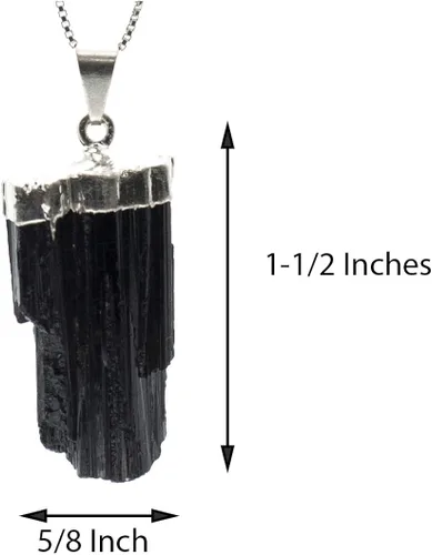 Vista 6 de Collar con colgante de protección de turmalina negra cruda en cadena de plata de ley, 18.0in