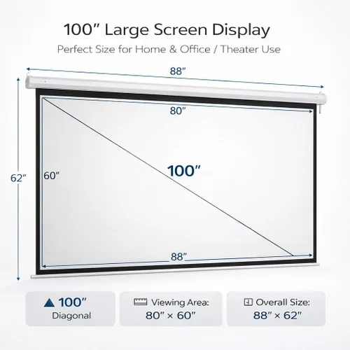 Vista 3 de Pantalla de proyector motorizada con control remoto, pantalla de proyección portátil de bloqueo automático 4:3 de 100 pulgadas, pantalla