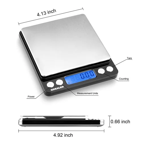 Vista 3 de GDEALER - Báscula digital de bolsillo para cocina 0.001oz/0.01g 500g, báscula compacta para joyería, tara, acero inoxidable, pantalla Negro