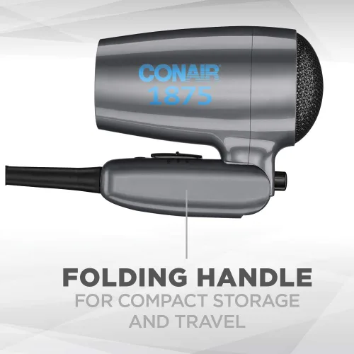 Vista 3 de Conair - Secador de cabello de viaje con doble voltaje, 1875 W, secador compacto con mango plegable, gris, (paquete de 4)