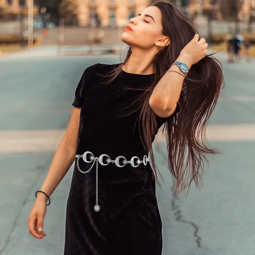 Vista 3 de FIORETTO Cinturón de cadena para mujer, cadena de metal para mujer, cadena multicapa para vestido