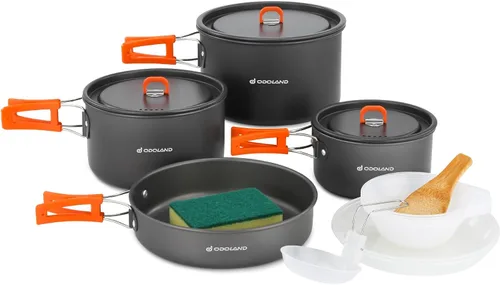Vista 8 de Odoland 15pcs Camping Cookware Non-Stick Lightweight Camping Pots and Pans Set with Kettle Plastic Plates Bowls Soup Spoon for Camping, Backpacking