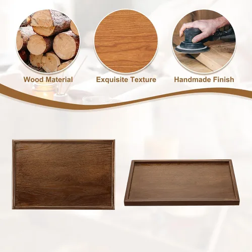 Vista 4 de Bandeja rectangular de madera para servir, bandeja decorativa de madera, 13.8 x 9.5 pulgadas, apta para decoración del hogar, cocina, mesa auxiliar