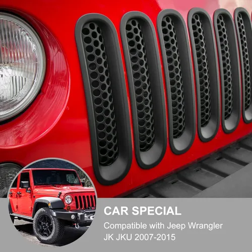 Vista 5 de JeCar para Jeep JK Insertos de Parrilla Delantera de Malla para Jeep Wrangler JK & Unlimited 2007-2018 (Negro Mate)