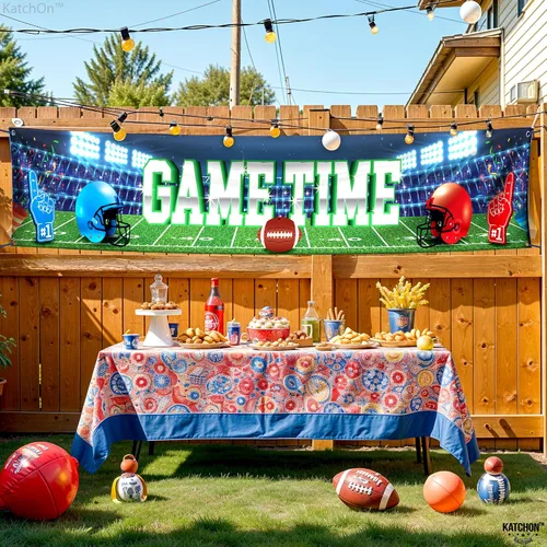 Vista 4 de KatchOn, Cartel grande de fútbol para patio, 120 x 20 pulgadas, telón de fondo de estadio de fútbol, decoraciones de fiesta de cumpleaños, telón