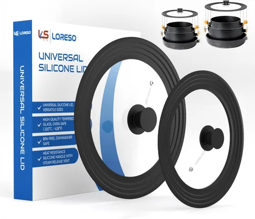 Vista 9 de Tapa universal para ollas y sartenes de 7.5 a 11.5 pulgadas, juego de tapas de vidrio templado con borde de silicona de tamaño automático, 2 Negro