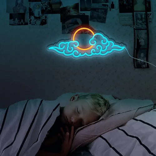 Vista 5 de Letrero de neón de anime, letreros de neón LED de nube para decoración de pared, letrero de neón para juegos para adolescentes y niños, decoración