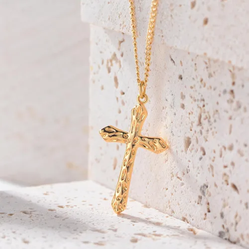 Vista 148 de Fettero - Collar con dije de cruz de fe, chapado en oro de 14 K, cadena fina, minimalista, simple, pequeña, para oración, regalo de joyería religiosa
