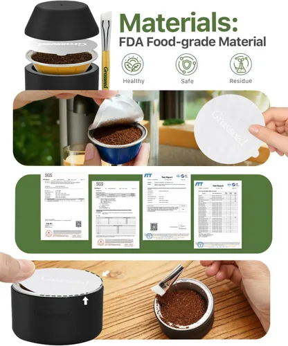 Vista 5 de Grasseed Kit de cápsulas reutilizables VertuoLine para cápsulas Nespresso con 50 tapas de sellos de papel de aluminio, cápsulas de café recargables