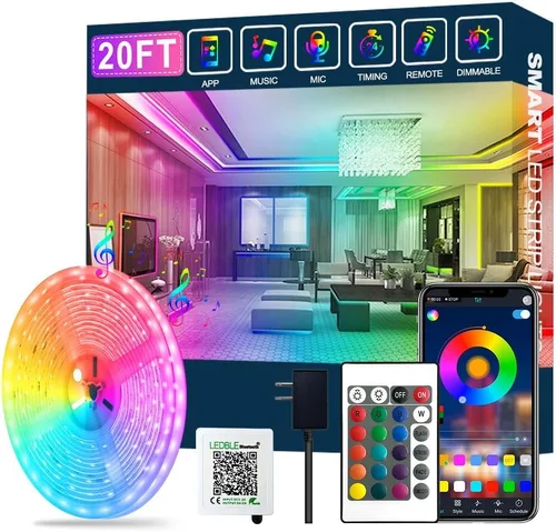 Vista 9 de Tira de luces LED de 200 pies (2 rollos de luces LED de 100 pies), ultralarga, con control remoto de voz por aplicación, sincronización de música