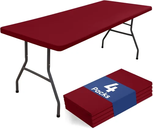 Vista 11 de homing Paquete de 4 manteles rectangulares de 4 pies, mantel ajustable de poliéster impermeable, lavable, para picnic, campamento, al aire libre