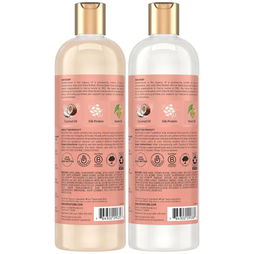 Vista 2 de SheaMoisture Coconut & Hibiscus Curl & Shine Champú y Acondicionador para Rizos Elásticos, Control del Encrespamiento, 16 Oz Cada Uno
