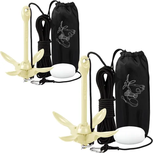 Vista 23 de Lounsweer Paquete de 2 anclajes de kayak marino de 1.5/3.5 libras, kit de anclaje plegable para barco, kayak, pesca, accesorios para botes pequeños