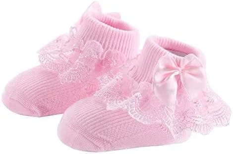 Vista 4 de PrinceSasa Juego de calcetines con volantes de encaje para niña pequeña paquete de 4