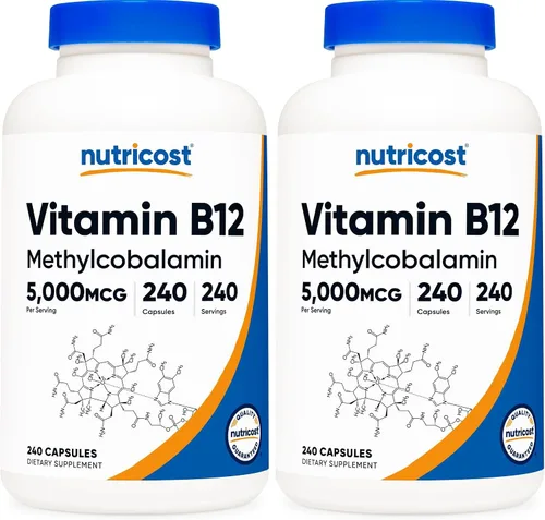Vista 7 de Nutricost Vitamina B12 (Metilcobalamina) 5000mcg, 120 Cápsulas, Sin Gluten Gorras vegetarianas, suplemento B12 sin OMG