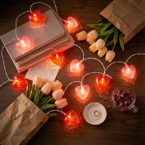 Vista 15 de Tira de luces de corazón enchufables, luces de San Valentín de 8.5 pies para interiores y exteriores, con forma de corazón, con 10 LED