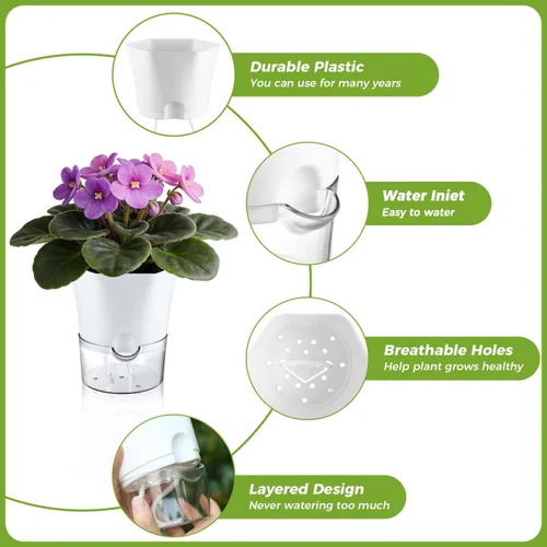 Vista 2 de Paquete de 3 macetas transparentes de riego automático de 7.8 pulgadas para plantas de interior, macetas hexagonales grandes con riego automático