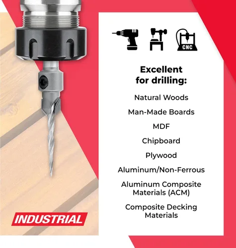 Vista 3 de Amana Tool Broca cónica avellanadora con punta de carburo de 82 grados, 55604, 6 tornillos, 3/8 de diámetro x 9/64 de diámetro x vástago redondo