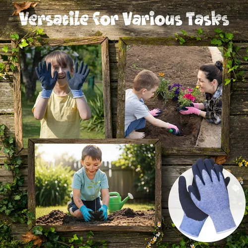 Vista 5 de Jeyiour Guantes de jardinería para niños, guantes de trabajo antideslizantes para niños, guantes de seguridad suave con revestimiento de goma