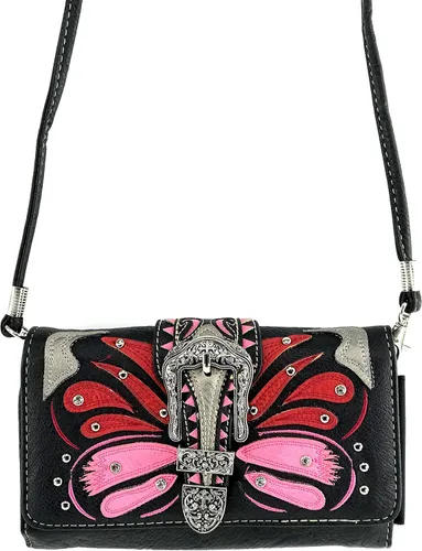 Vista 3 de Zelris hebilla abstracta mariposa ilustraciones mujeres Crossbody muñeca trifold cartera