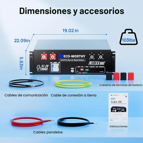 Vista 9 de ECO-WORTHY Cubix100 48V 100Ah LiFePO4 LiFePO4 Batería para rack