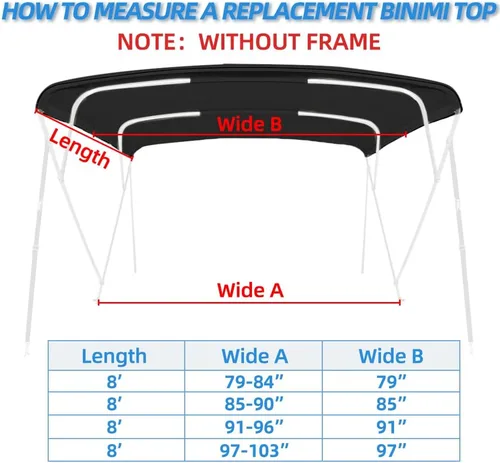 Vista 2 de 4 Bow Marine Grade Bimini Top Replacement Cover, Heavy-Duty Waterproof and UV-Proof Boat Canopy, Fade and Crack Resistant Easy Install Zipper