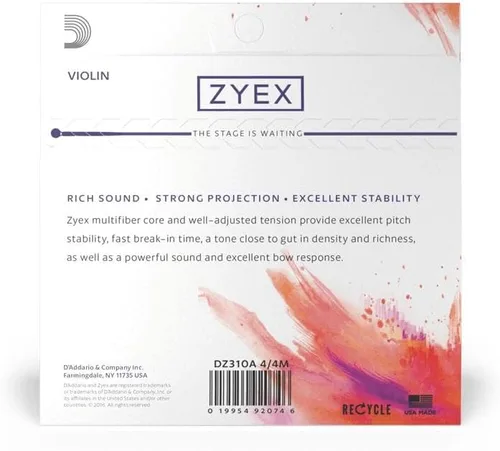 Vista 3 de D'Addario Zyex - Juego de cuerdas para violín (escala 4/4, tensión media)