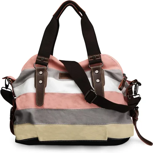 Vista 9 de Bolsa cruzada de lona multicolor a rayas con diseño entramado para mujer Striped, Lattice, Shoulder, Purse, Bag, Striped