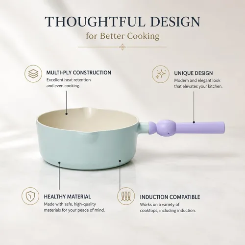Vista 4 de Better Finger - Mini wok de 7 pulgadas con 2 boquillas de vertido, sartén para leche con revestimiento de cerámica antiadherente de 2.2 cuartos